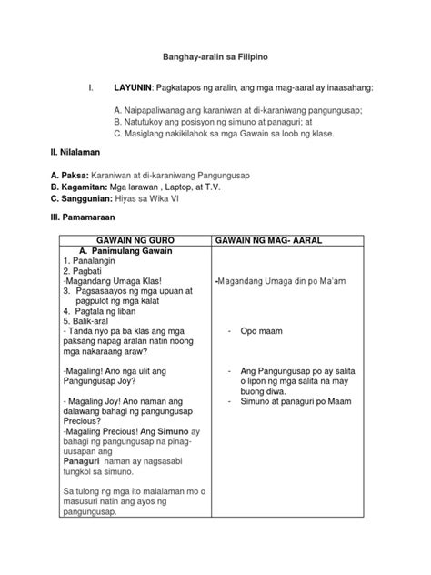 ayos ng pangungusap lesson plan